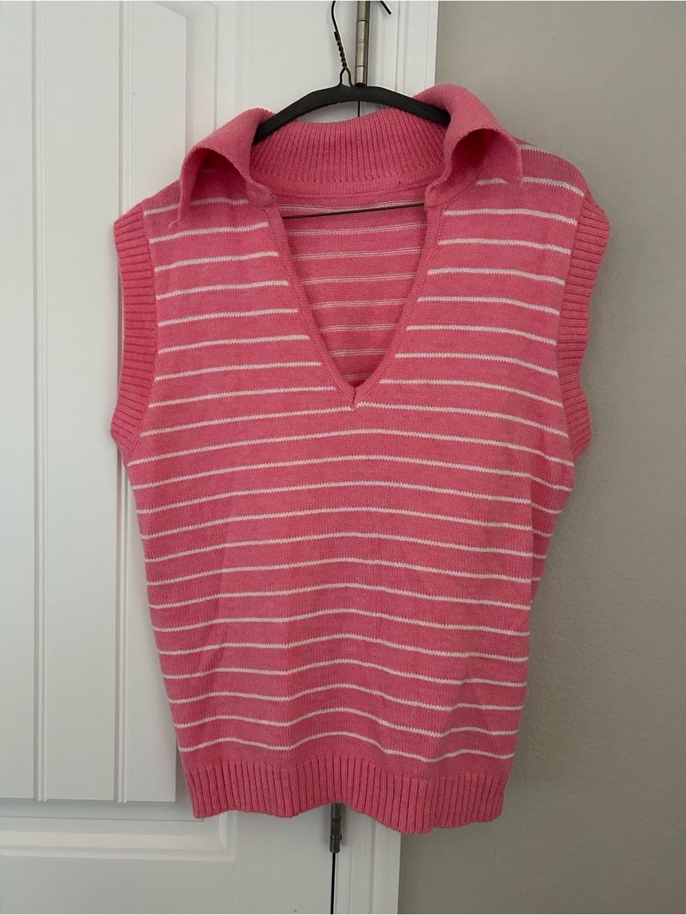 Pink Striped Sleeveless Polo Sweater Vest